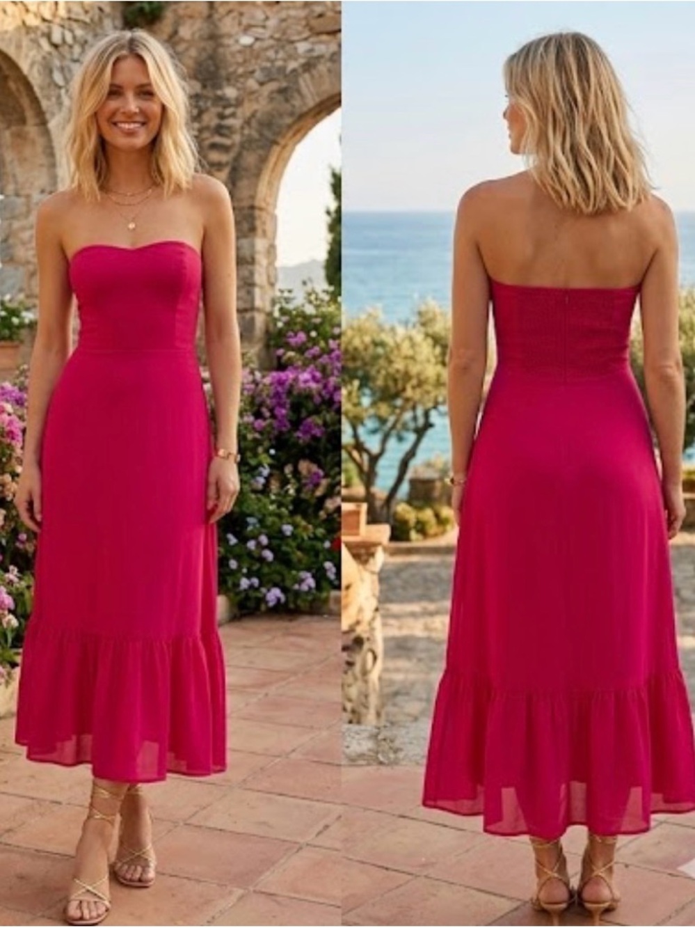 Reformation Strapless Fuchsia Dress